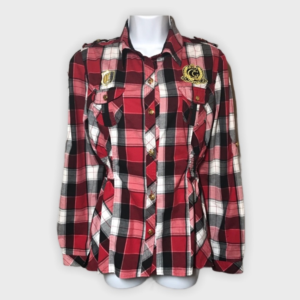 COOGI Red Plaid Button Front Womens shirt, runs a little small.